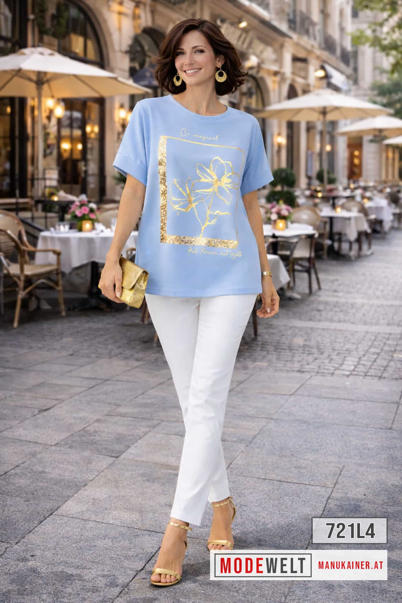 DesignShirt Golden Bloom Ice Blue |Gr. UNI 38-48+|