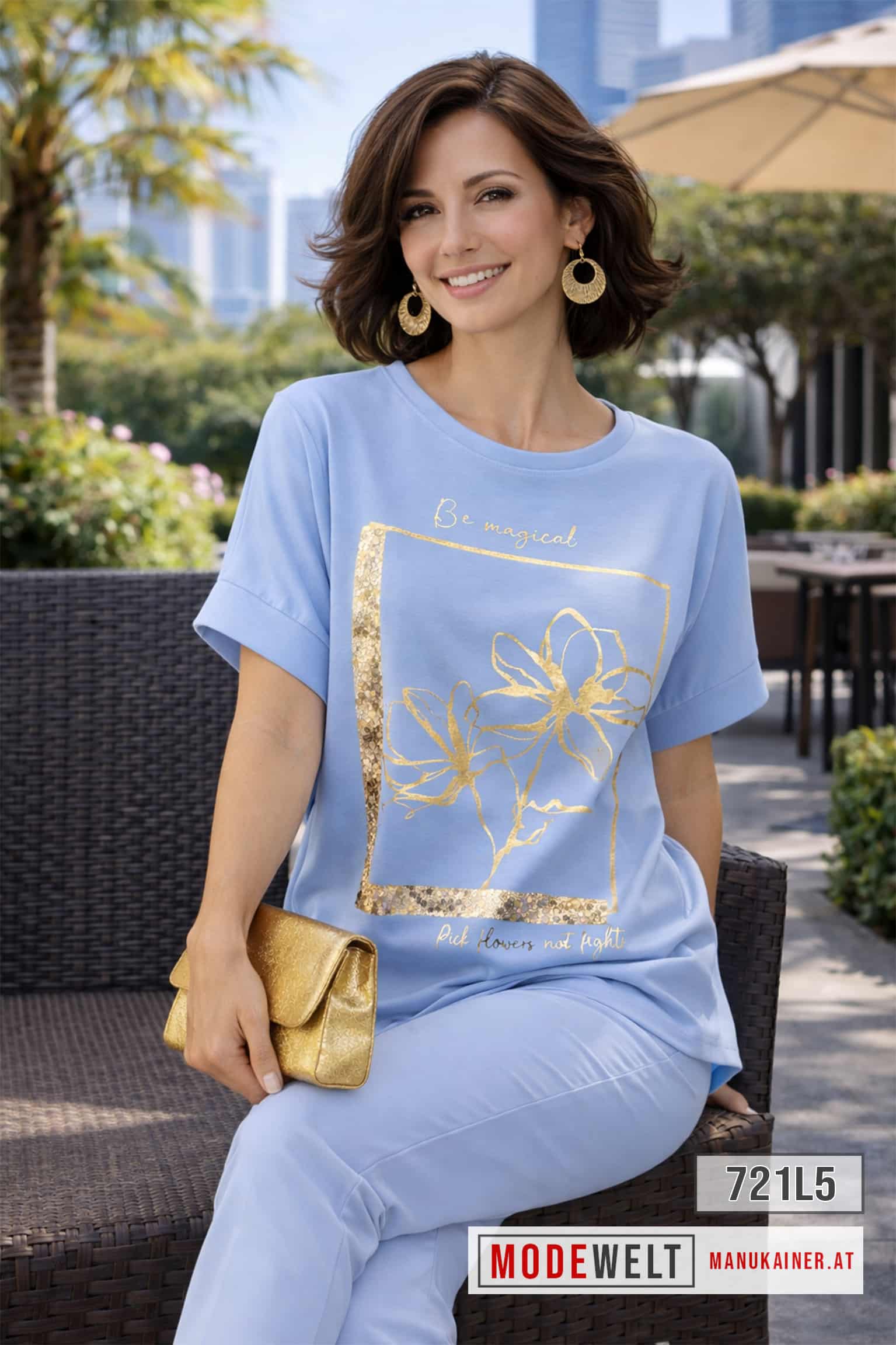 DesignShirt Golden Bloom Ice Blue |Gr. UNI 38-48+|