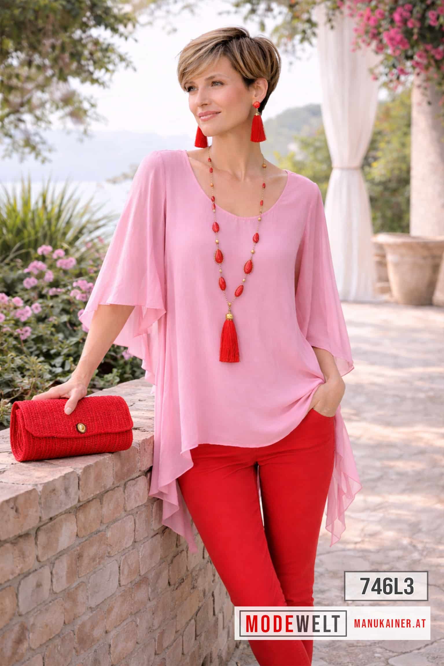 SeidenfeelBluse Summer Dream in Pink-Delight & Royal Blue