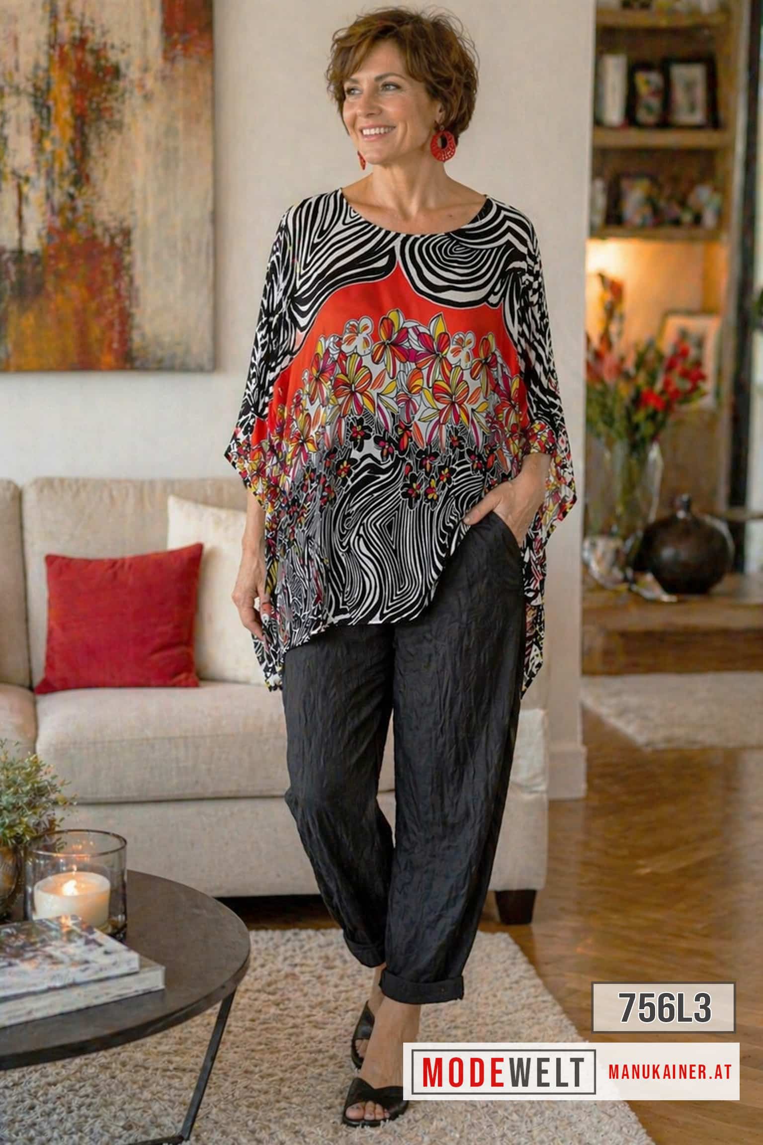 FledermausBluse Exotic Flowers|Gr. UNI 36-48+|