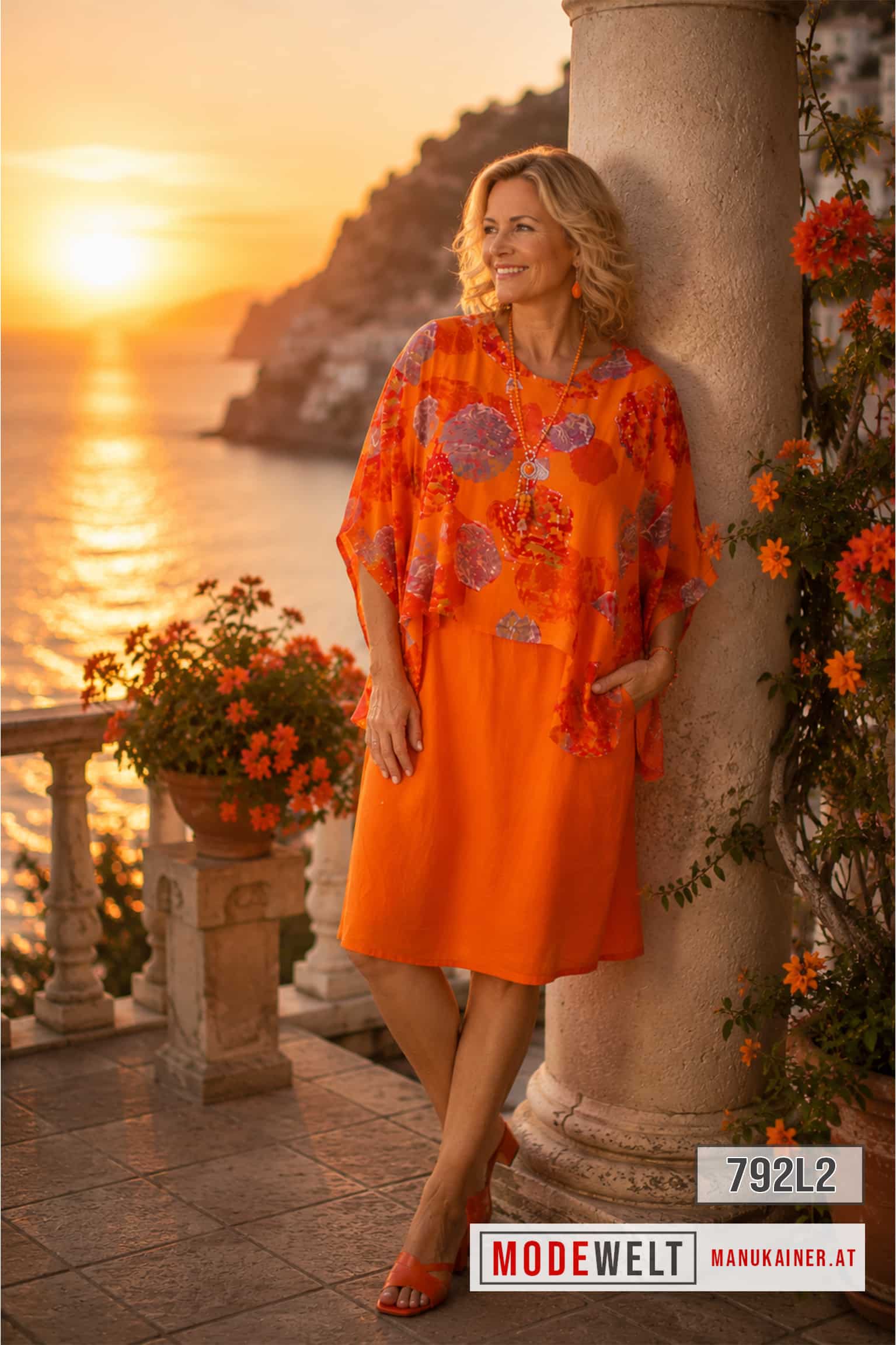 LeinenZweiteiler Madeira in Grün & Orange |Gr. UNI 38-44/46|